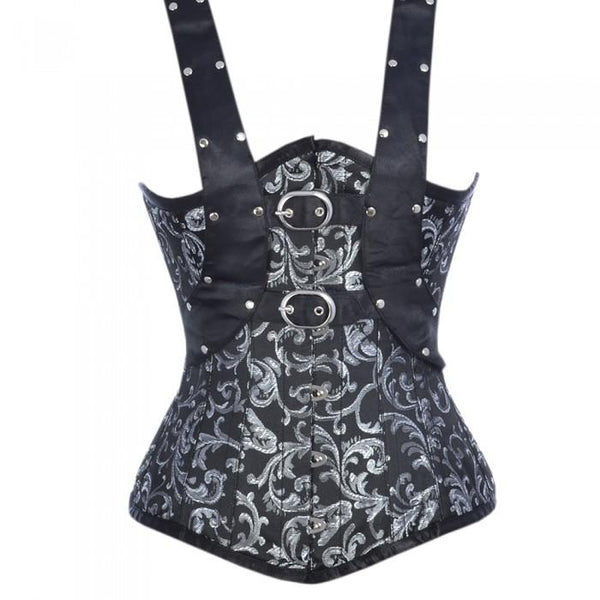 Bux Silver Brocade Underbust With Black Shoulder Straps