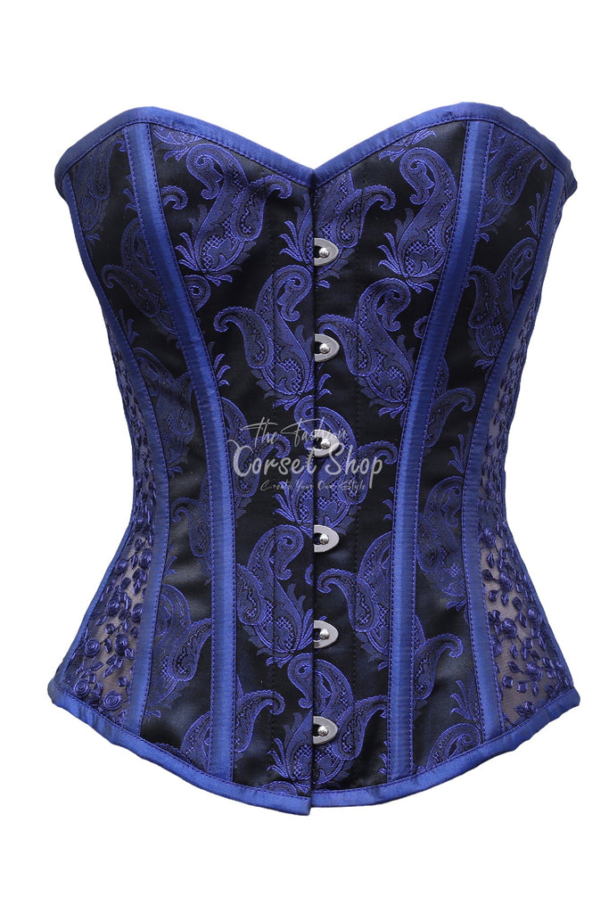 Dudek Blue Black Brocade Embroidery Net Corset