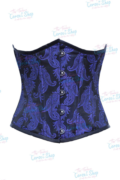 Magou Blue Black Floral Brocade Waist Training Corset