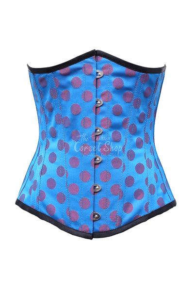 Ainsley Red Polka Dot On Turquoise Satin Underbust Corset