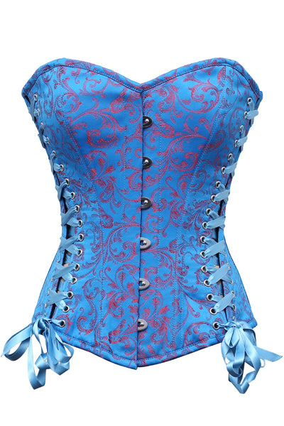 Zini Red Turquoise Brocade Steampunk Overbust Corset