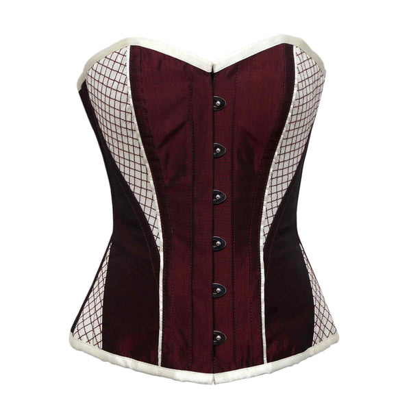 Puerto Burgundy Maroon Cream Embroidery Taffeta Overbust Corset