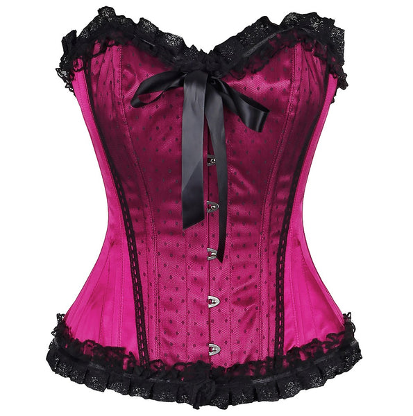 Emmaa Satin Lace Overlay Burlesque Corset