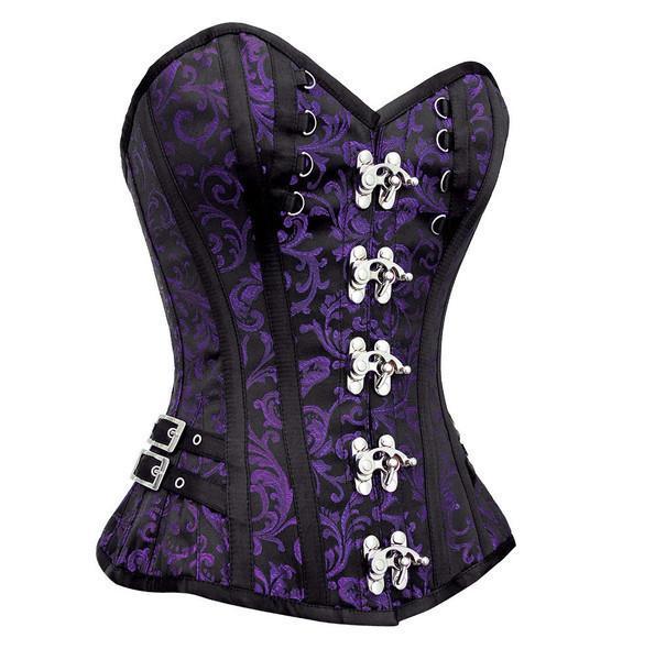 Simona Brocade Gothic Corset- Plus Size Purple Corset Dress- Purple and Black Corset Dress – Corsets Queen EU