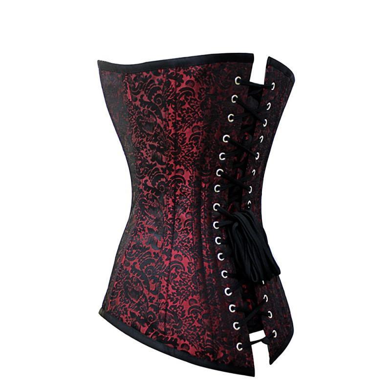 Long Line over bust corset silver brocade — Steel Bones