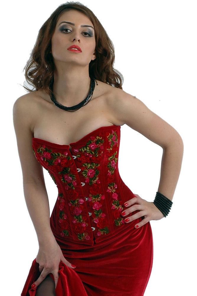 Ellison Overbust Corset- Red Velvet Authentic Corset Dress, Overbust Corset  – Corsets Queen EU