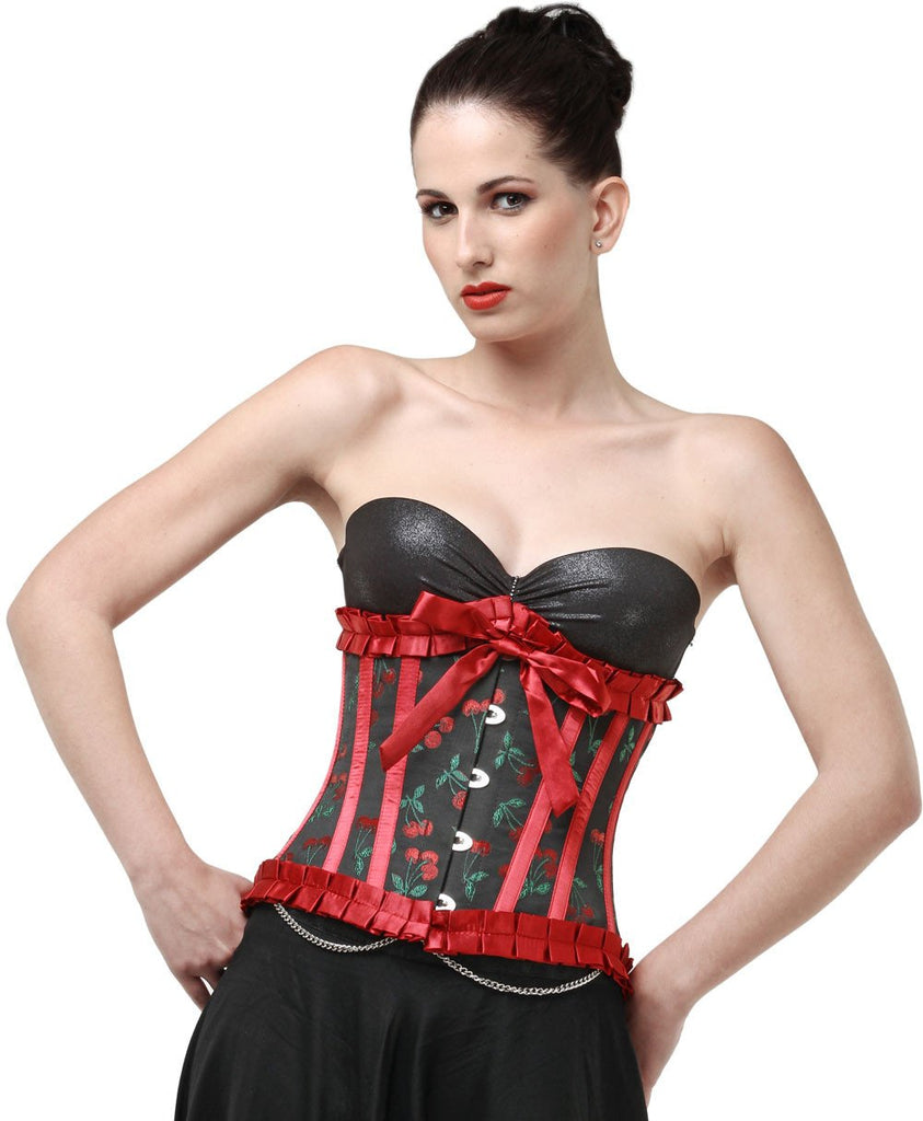 Jocelyn Underbust Corset- Cherry Brocade With Trim Corset- Plus