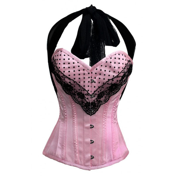 Nimrat Satin Halter Neck Overbust Steel Boned Corset - Corsets Queen US-CA