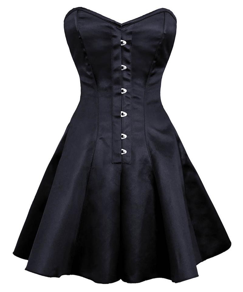 Noa Gothic Steel Boned Corset Dress- Black Satin Overbust Corset Dress Plus Size Corsets Queen EU Noa Gothic Steel Boned Corset Dress- Black Satin Overbust Corset Dress Plus Size Corsets Queen EU