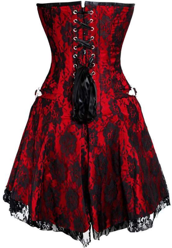 Nya Gothic Net Overlay Corset Dress- Red Satin Overlay Corset Dress- Online Corset Dress Corsets Queen EU Nya Gothic Net Overlay Corset Dress- Red Satin Overlay Corset Dress- Online Corset Dress Corsets Queen EU