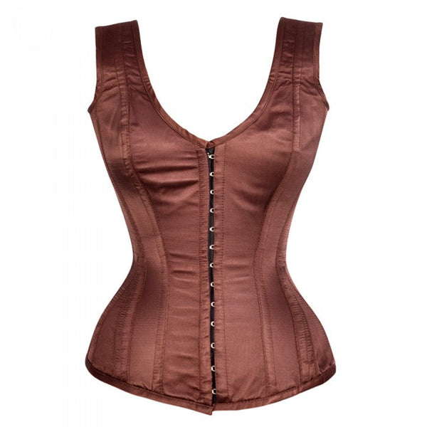 Oscar  Satin Shoulder Straps Overbust Steel Boned Corset - Corsets Queen US-CA