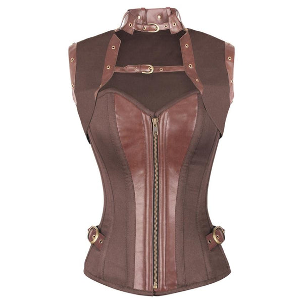 Neuss Steampunk Brown Cotton Corset with Shrug - Corsets Queen US-CA