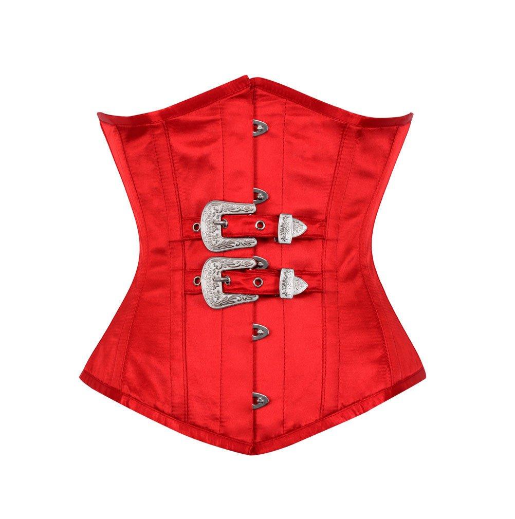 Cate Red Gothic Corset with Front Buckle