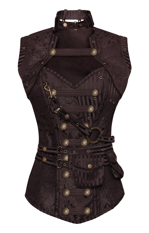 Winslet Brown Steampunk Corset With Brown Removable Pouch