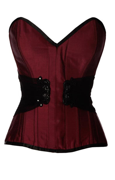 Brady Embroidered Burgundy Taffeta Overbust Corset