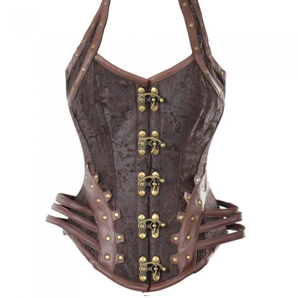 Daley Brown Steampunk Corset With Hip Straps And Neckholder