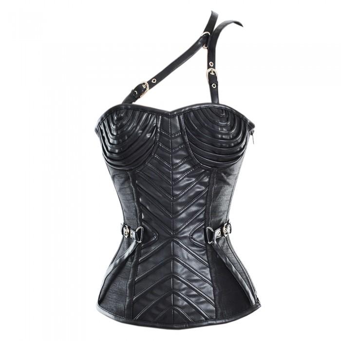 Polly Black Gothic Overbust Corset - Black Satin & Faux Leather Corset Dress - Fancy Corset Sale Corsets Queen EU Polly Black Gothic Overbust Corset - Black Satin & Faux Leather Corset Dress - Fancy Corset Sale Corsets Queen EU