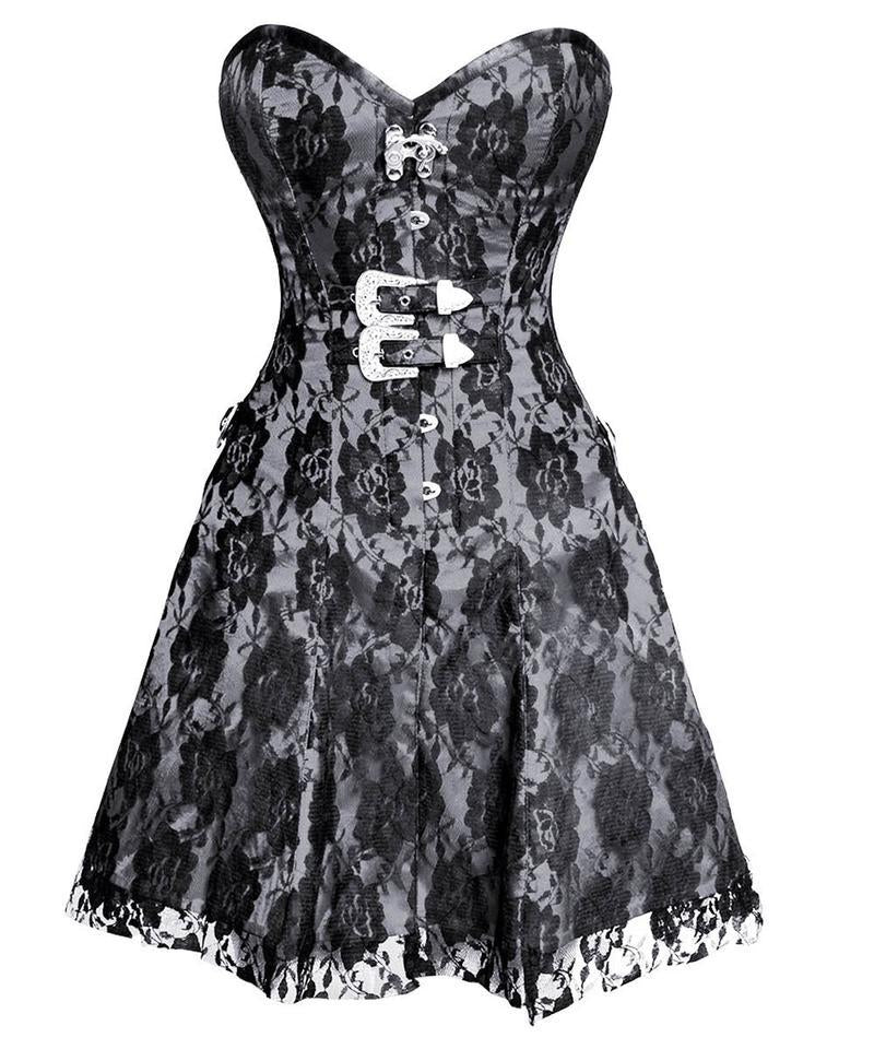 Falwon Gothic Net Overlay Corset Dress
