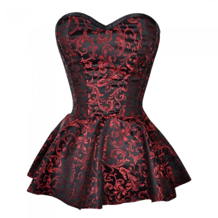 Perditaa Black And Red Brocade Peplum Corset Dress Perditaa Black And Red Brocade Peplum Corset Dress