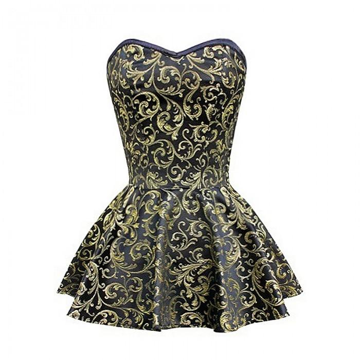 Buffon Gold & Black Peplum Corset Dress