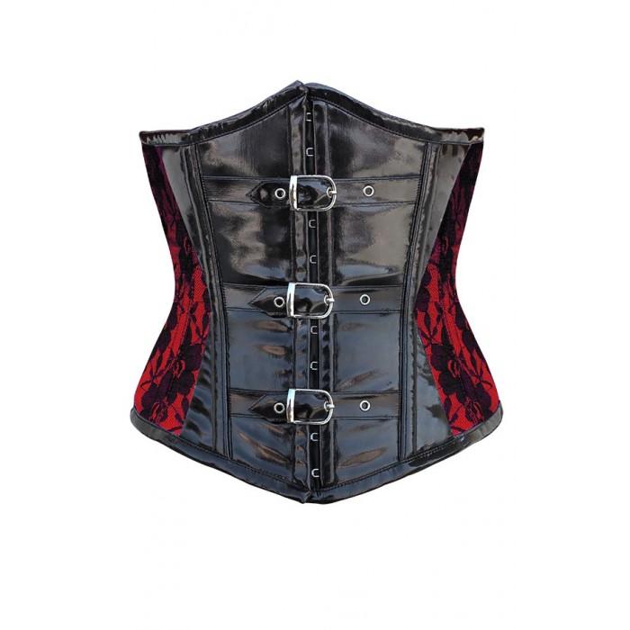 Kolin Red Corset With Black Lace Overlay And PVC Front