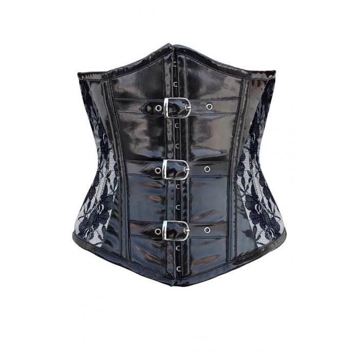 Carrick Ivory Corset With Black Lace Overlay And PVC Front