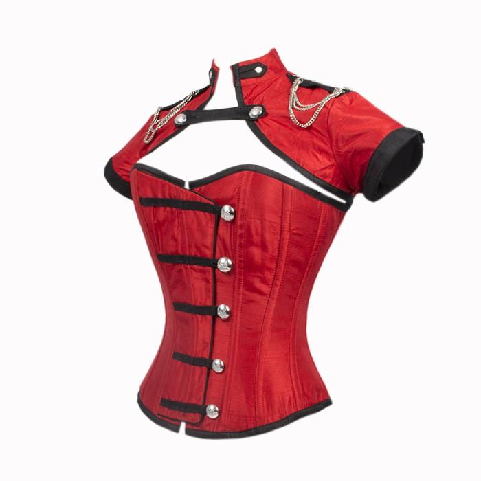 Eric Red Corset With Button Down Placket And Jacket