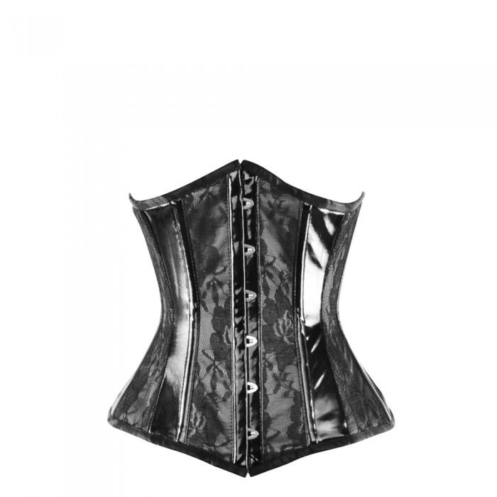 Spears Black Satin Underbust With Lace Overlay And PVC Trim