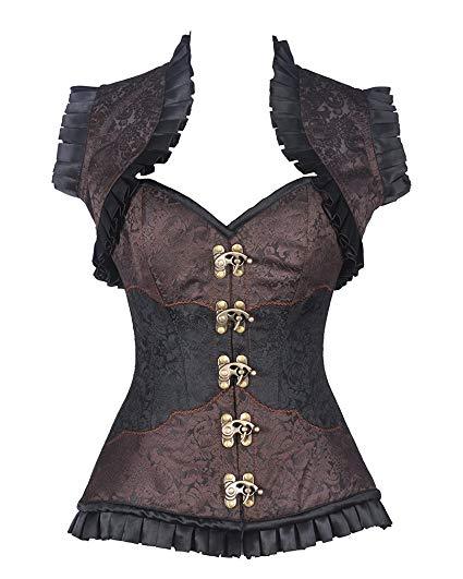 Stapp Black and Brown Brocade Corset and Jacket - Corsets Queen US-CA