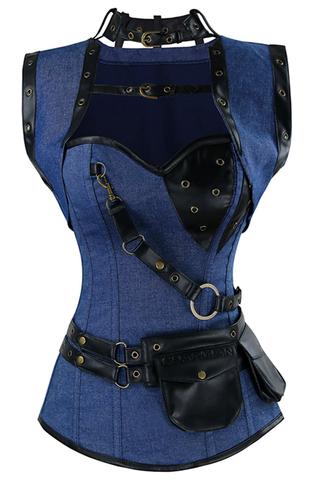 Lima Denim Steampunk Overbust Corset - Corsets Queen US-CA