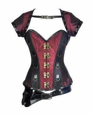 Pilar Bugundy and Black Taffeta Steampunk Corset - Corsets Queen US-CA