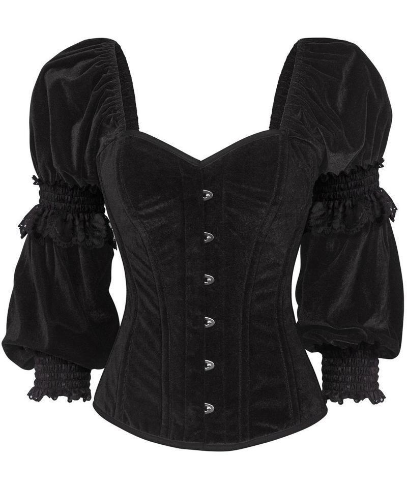 Dybala Gothic Overbust Black Corset with Attached Sleeve