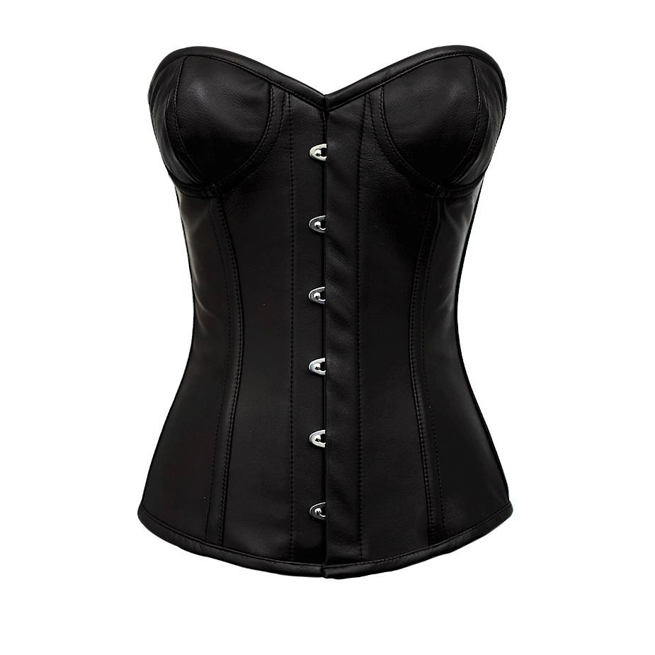 Girrourd Real Leather Overbust Gothic Corset With Cups