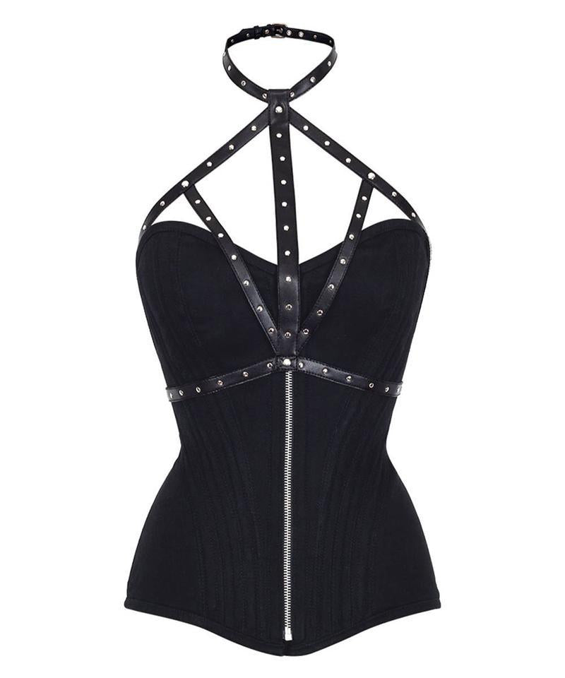 Ruess Black Cotton Overbust Corset With Neck Gear