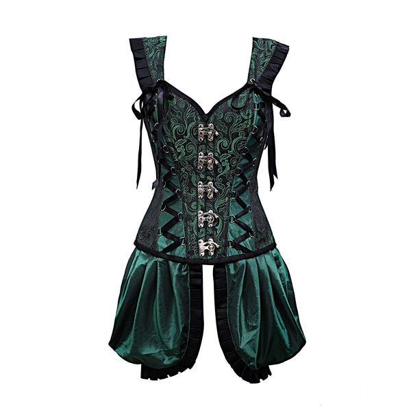 Agustina Green Shoulder Straps Corset With Gathered Satin