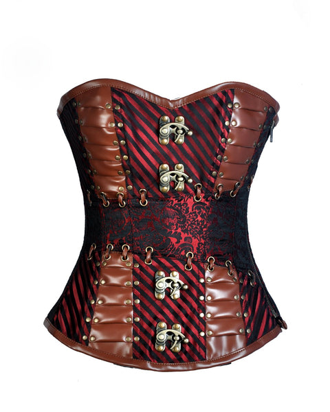 Loftus Red Brocade & Faux Leather Gothic Corset