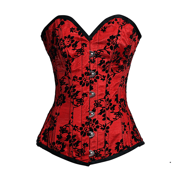 Leon Red Longline Corset In Tissue Flocking