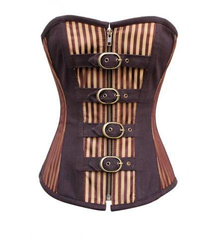 Gebbelta Striped Brown Underbust Corset With Buckles