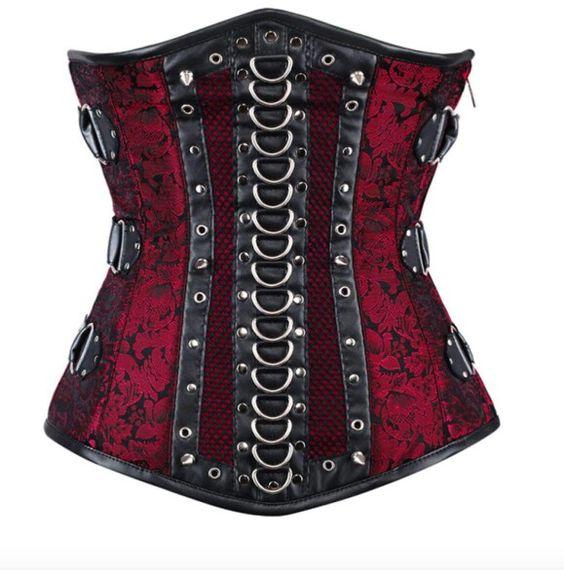 Wisaka Red Brocade Underbust Gothic Corset With Buckle