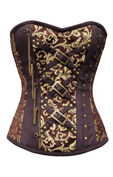 Kinko Coffee Gold Brocade Corset With Chain