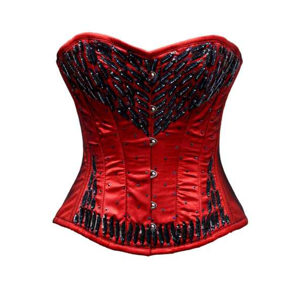Frost Red satin Embroidery Corset