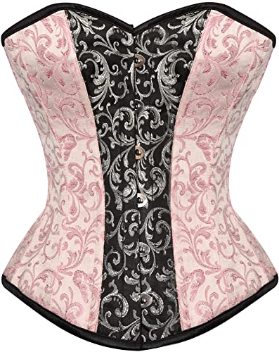 Sabitzer Pink Silver Black Steel Boned Overbust Corset