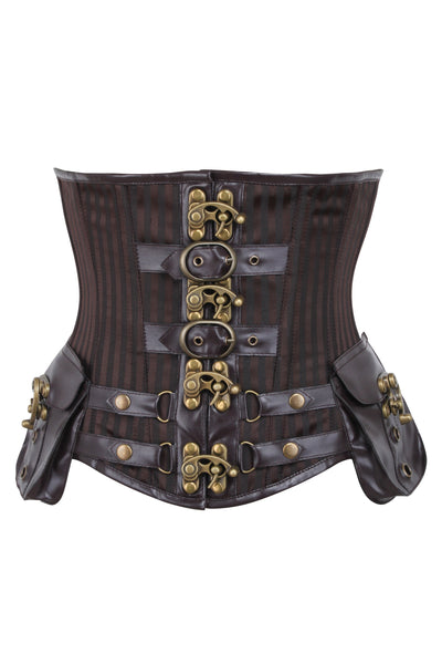 Malard Coffee Brown Striped Pirate Underbust Corset - Corsets Queen US-CA