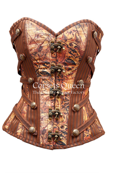 Bartram Digital Print With Brown Brocade Overbust Corset