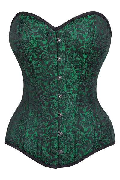 Clarendon Green Black Overbust Corset With Hip Gores