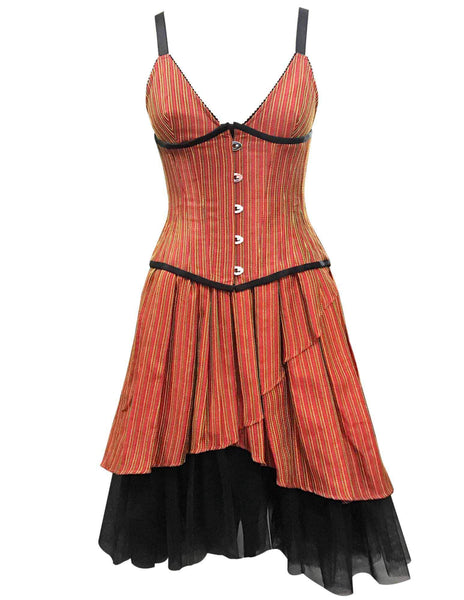 Amblin Orange Taffeta With Yellow Green Stripe Underbust Corset