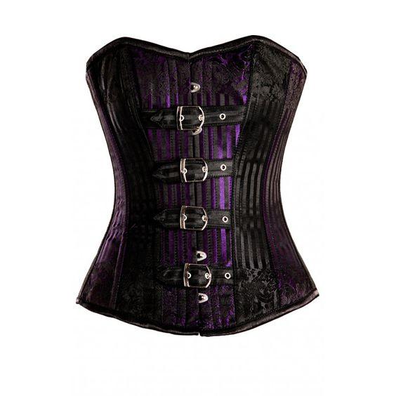 Connah Purple and Black Brocade Pattern Overbust with Buckles