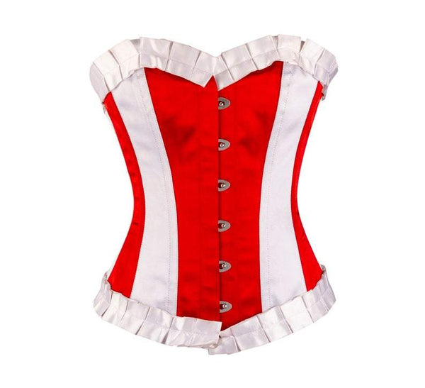 Renyer Red & White Satin Overbust Corset With Frill
