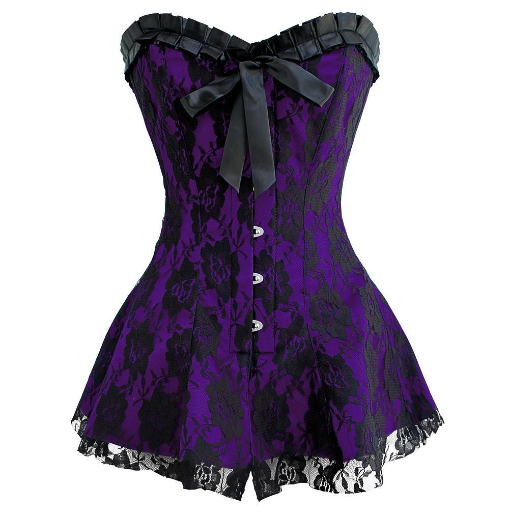 steampunk corset dress plus size Plus Size Steampunk Purple and Silver with Black Corset Costume Silver Leaf Costumes