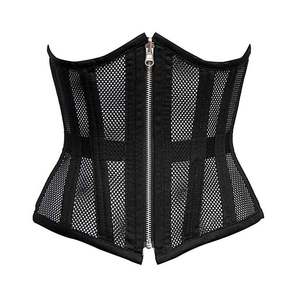 Cosette Waist Training Corset- Black Mesh Spiral Boned Waist